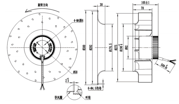 Dimension of BC280A-D092B Backward Curved Fan Φ 280-82