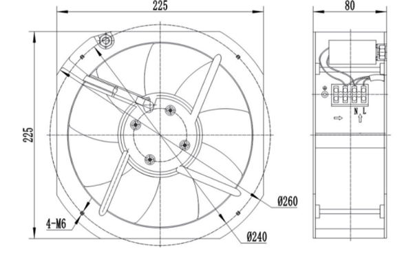 Dimension of AG200C-A092B2-00 Axial Fan 225-80B
