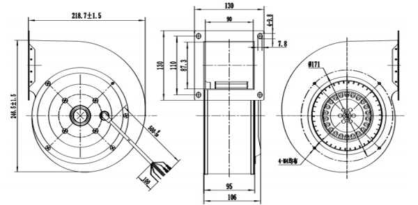 Dimension of DG160A-A092B2-00 Forward Curved Single Inlet Φ 160-62